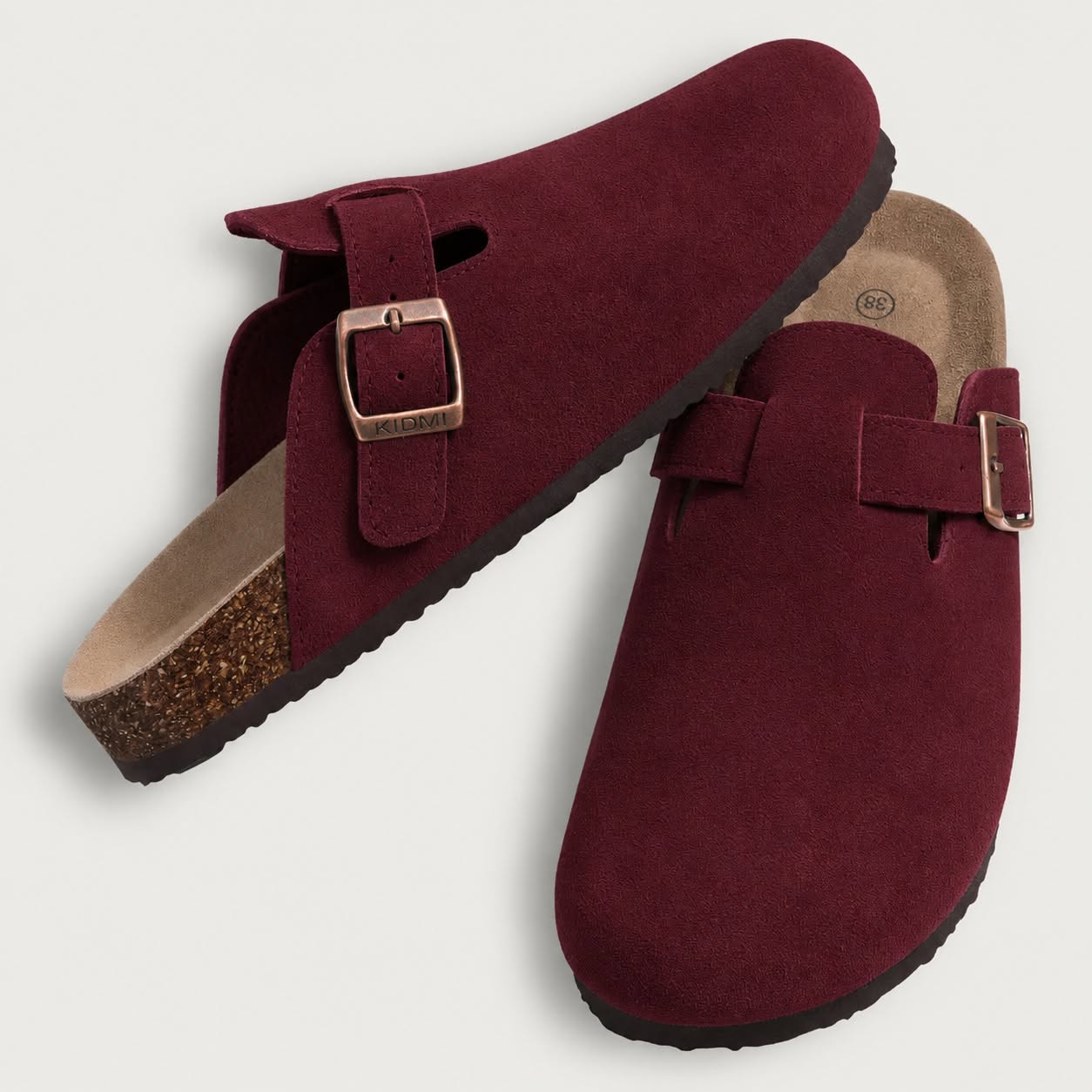 Kidmi Trendy Clogs For Women Slippers Suede Mules Men Cork Footbed Home Sandals with Arch Support Fashion Leather Potato Shoes
